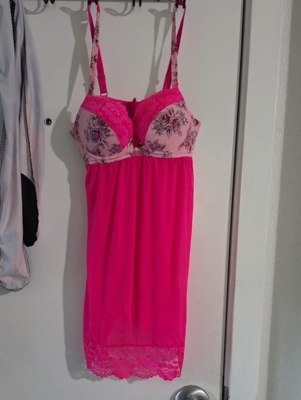 Adore Me Hot Pink Floral-Print Lace Chemise